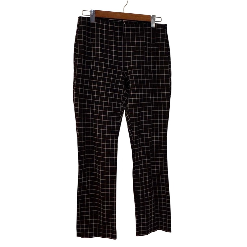 Chico's Windowpane Grid Ankle Pants Womens 4P Black White Excellent Stretch Slim